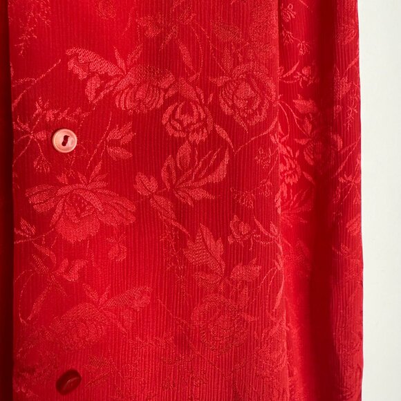 Jonathan Martin | Red Long Sleeve Mock Collar Jacquard Blouse - S - Picture 12 of 13
